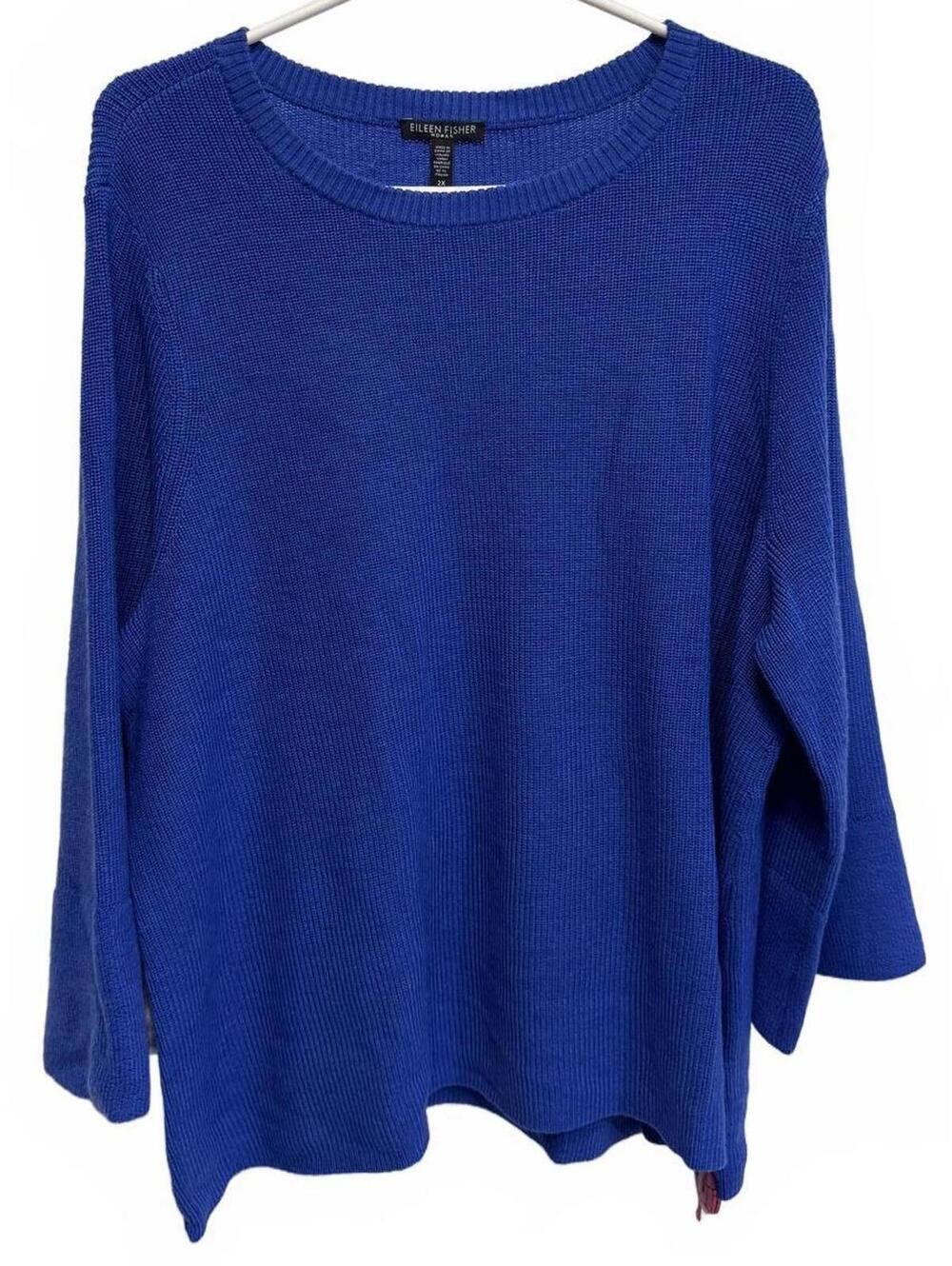Eileen Fisher Blue Knit Crew Neck Wool Top Sweater Plus Size 2X